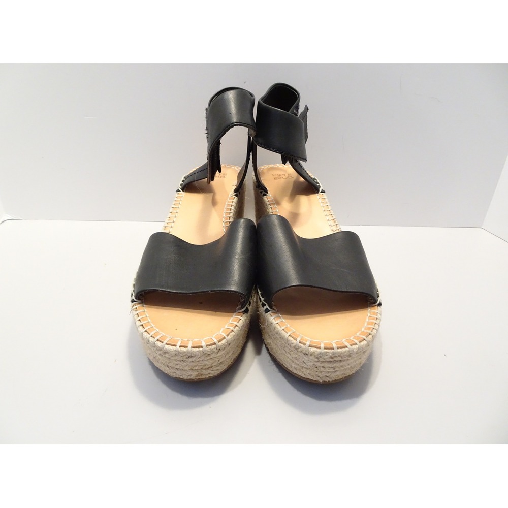 Frye and Co Womens Black Leather Espadrille Wedge Sandals Size 9.5 8013199-420